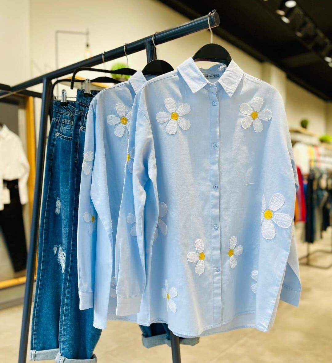 ÇİÇEK DESENLİ KETEN GÖMLEK