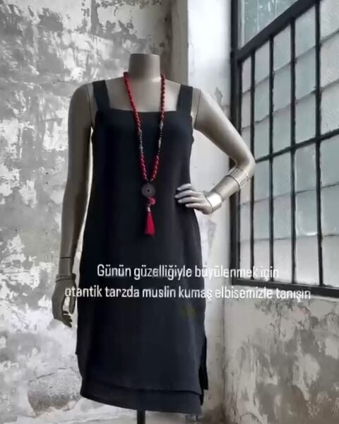 MÜSLİM KUMAŞ ASTARLI KARE YAKA ELBİSE