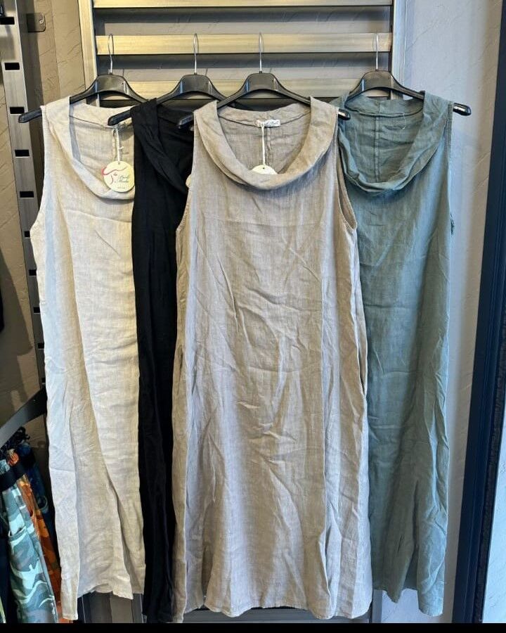 YAKA DETAYLI A KESİM KETEN ELBİSE