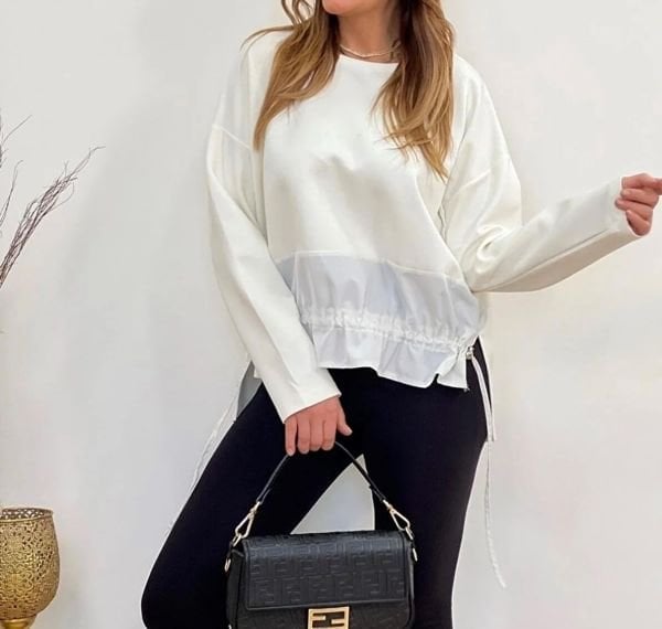 OVERSİZE PARAŞÜT KUMAŞ DETAYLI BLUZ