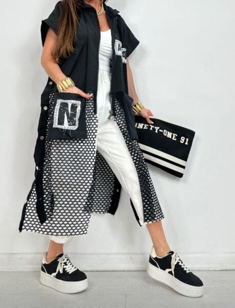 FİLE DETAYLI KOLSUZ TRENÇ