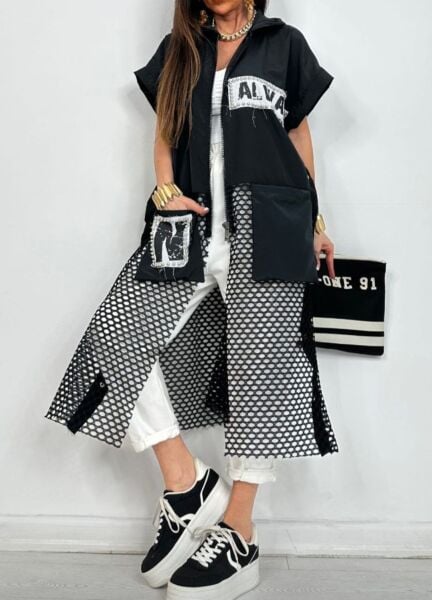 FİLE DETAYLI KOLSUZ TRENÇ