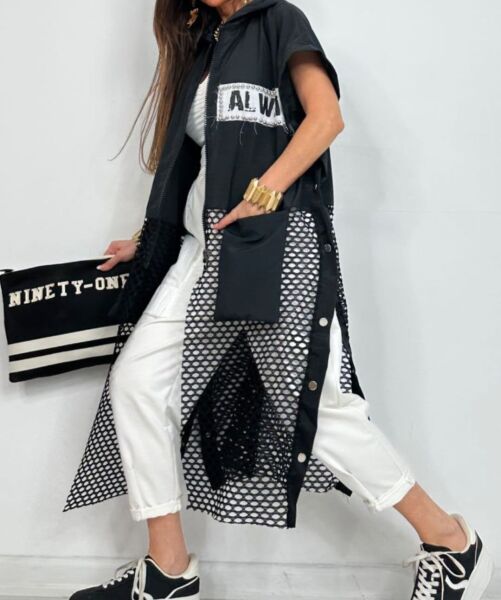 FİLE DETAYLI KOLSUZ TRENÇ