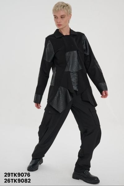 İTHAL OVERSIZE DERİ DETAYLI CEKET