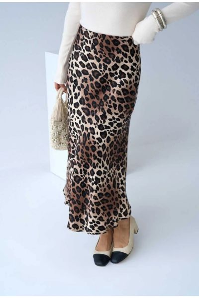 MİDİ BOY LEOPAR DESENLİ SATEN ETEK