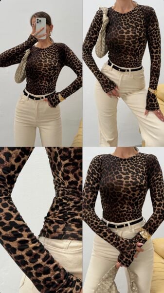 LEOPAR DESENLİ YUMUŞAK DOKULU BLUZ