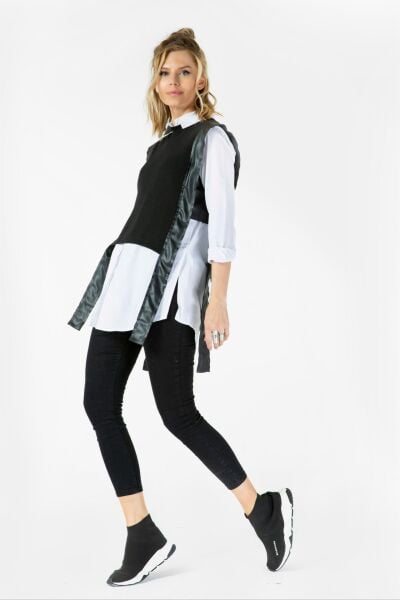 DERİ DETAYLI TRİKO SÜVETER