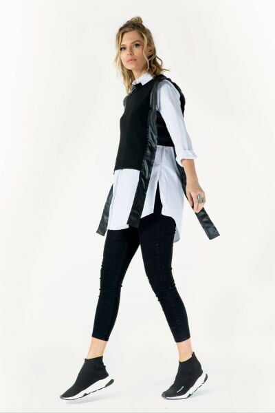 DERİ DETAYLI TRİKO SÜVETER