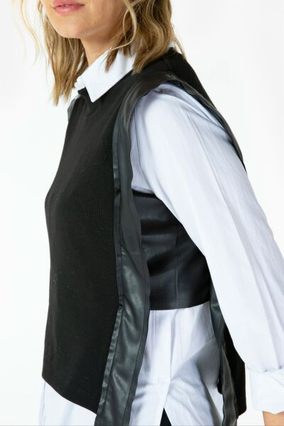 DERİ DETAYLI TRİKO SÜVETER