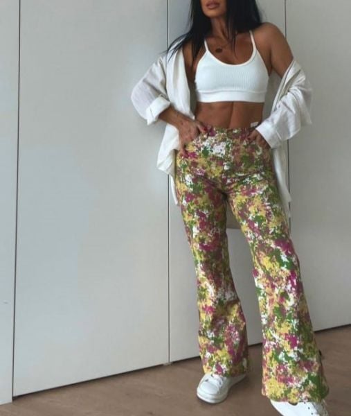 RENKLI İSPANYOL PAÇA YÜKSEK BEL KOT PANTOLON