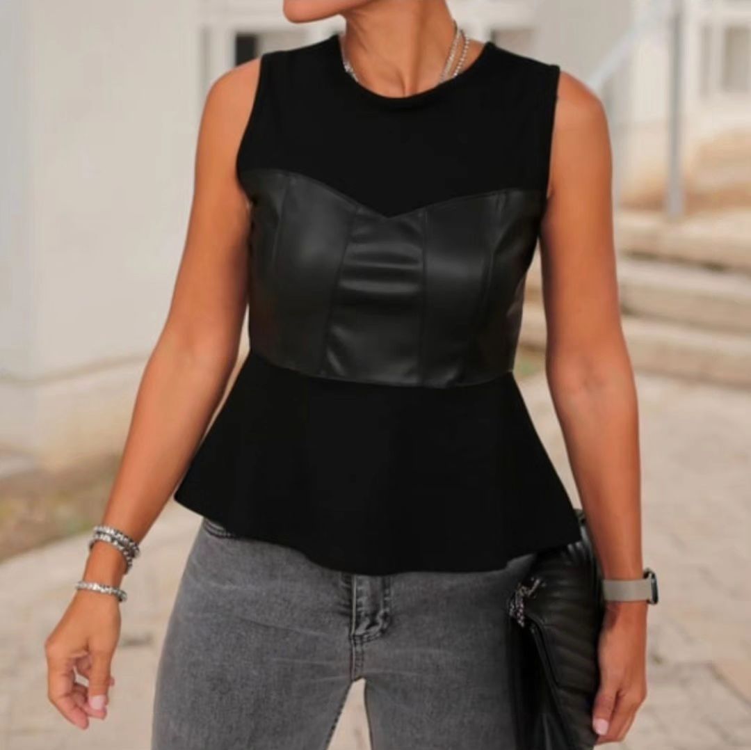DERİ DETAYLI BLUZ