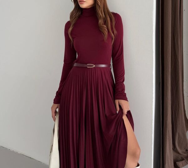 PİLE DETAYLI MAXİ BOY ELBİSE