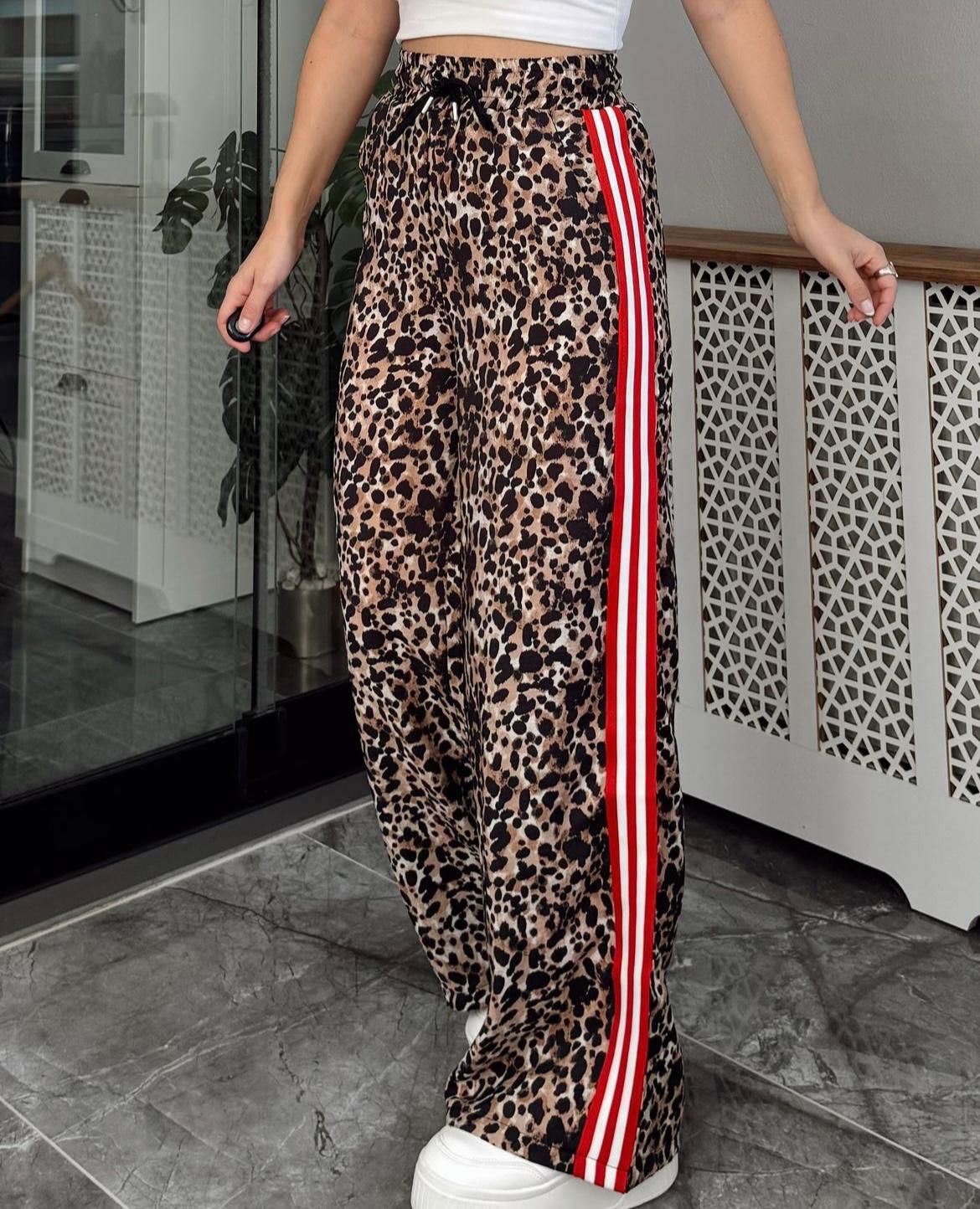 ŞERİTLİ LEOPAR PLAZZO PANTOLON