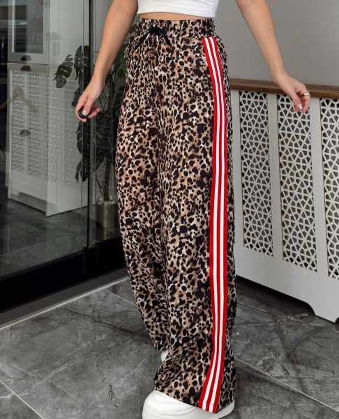 ŞERİTLİ LEOPAR PLAZZO PANTOLON