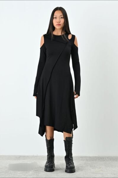 KOL DETAYLI ASIMETRİK İTHAL ELBISE