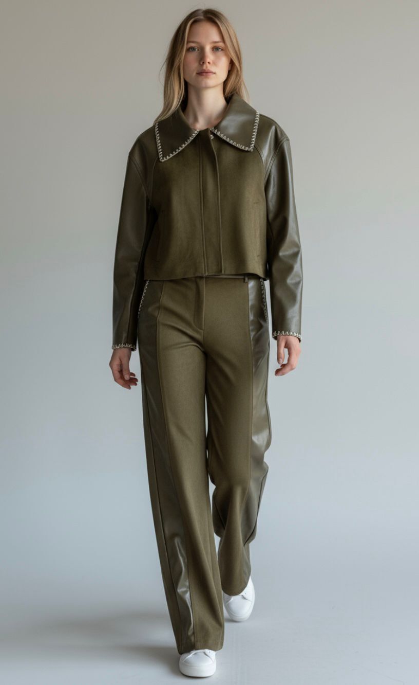 GUDERI DERİ DETAYLI TAKIM