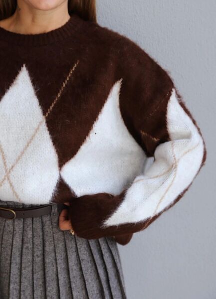 RAHAT KALIP BAKLAVA DESENLİ KAZAK