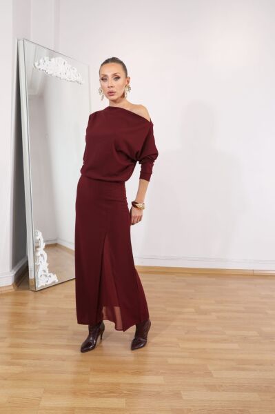 SCUBA KREP KUMAŞ YIRTMAÇ DETAYLI ELBİSE