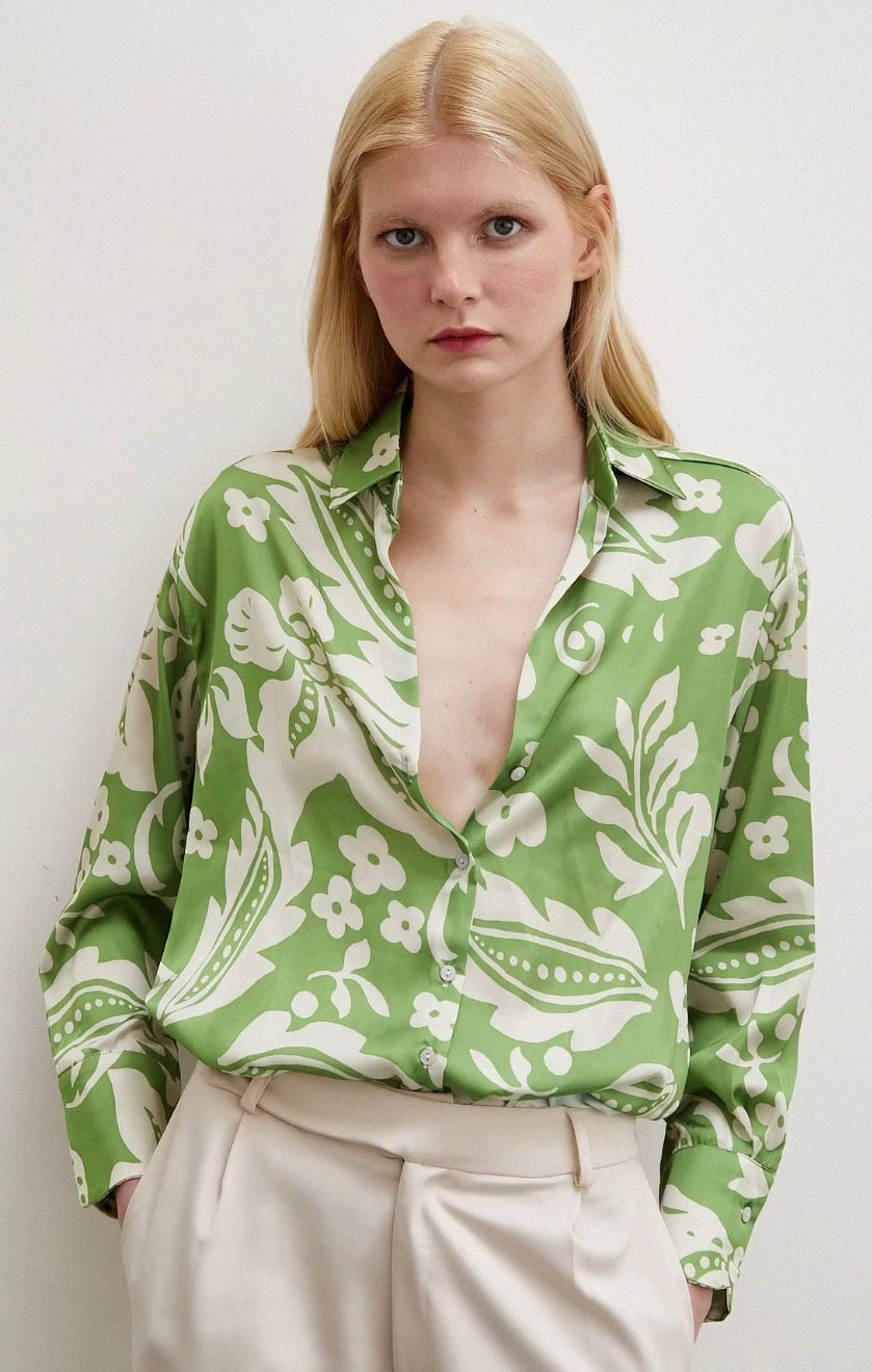 ÇİÇEK DESENLİ SATEN GÖMLEK