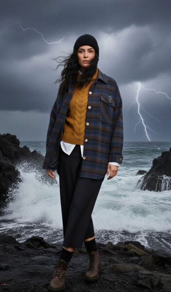 BROŞ DETAYLI ODUNCU GÖMLEK CEKET