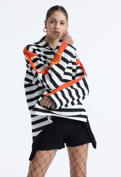 İTHAL YARASA KOL ÇİZGİLİ OVERSİZE SWEAT