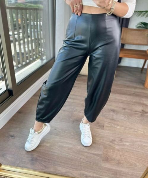 BALON MODEL LIKRALI DERİ PANTOLON