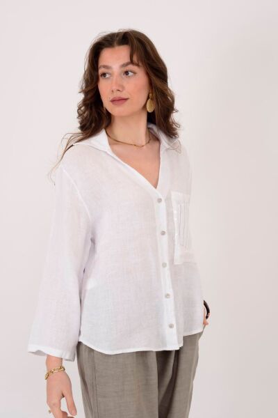 KETEN İŞLEMELİ SIRT DETAYLI GÖMLEK