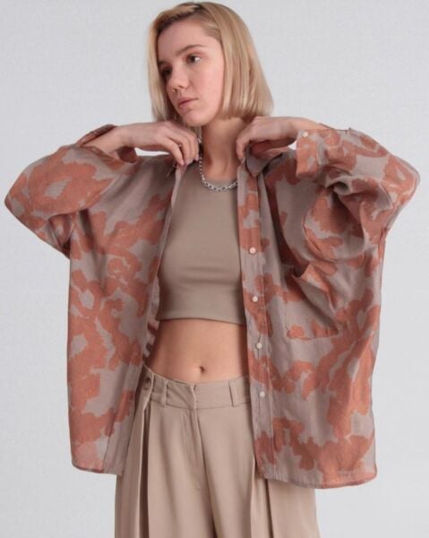 DESENLİ YARASA KOL OVERSİZE GÖMLEK