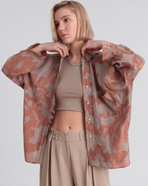 DESENLİ YARASA KOL OVERSİZE GÖMLEK