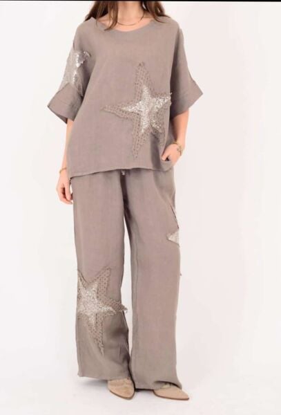 İTHAL KETEN YILDIZ DETAYLI OVERSIZE TAKIM