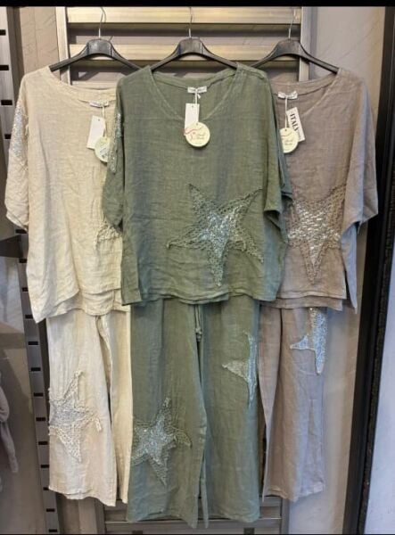 İTHAL KETEN YILDIZ DETAYLI OVERSIZE TAKIM