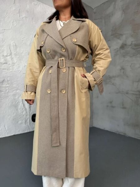 OVERSİZE EKOSE DETAYLI TRENÇ