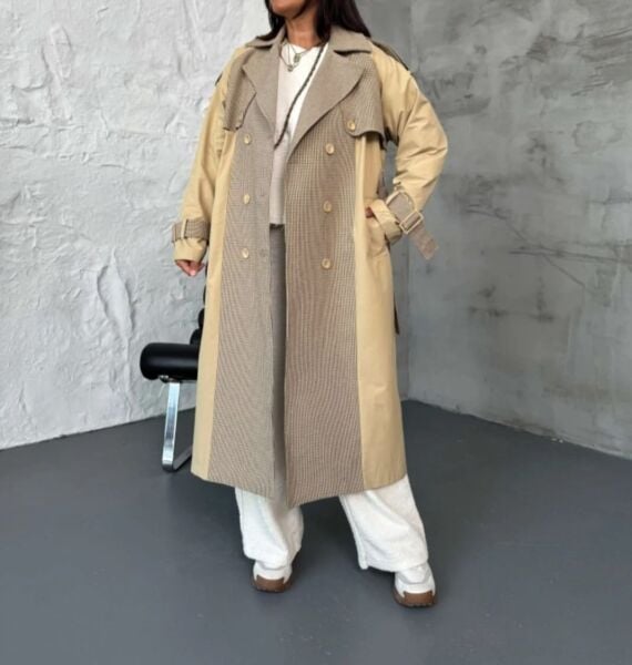 OVERSİZE EKOSE DETAYLI TRENÇ